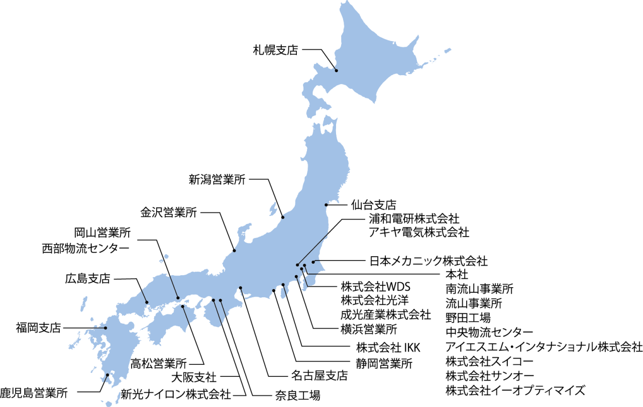 サンコーテクノグループ国内拠点図2025年11月現在