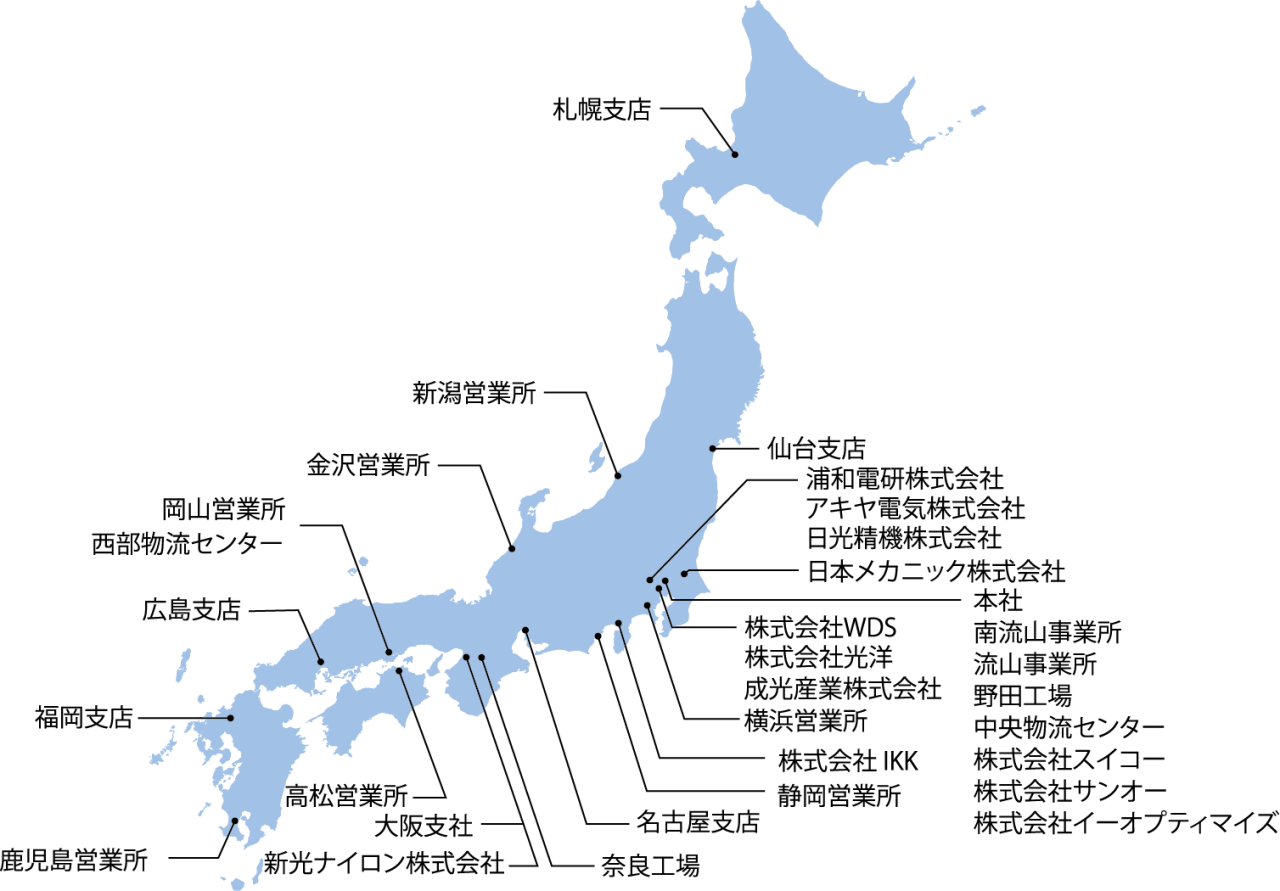 サンコーテクノグループ国内拠点図2026年1月現在