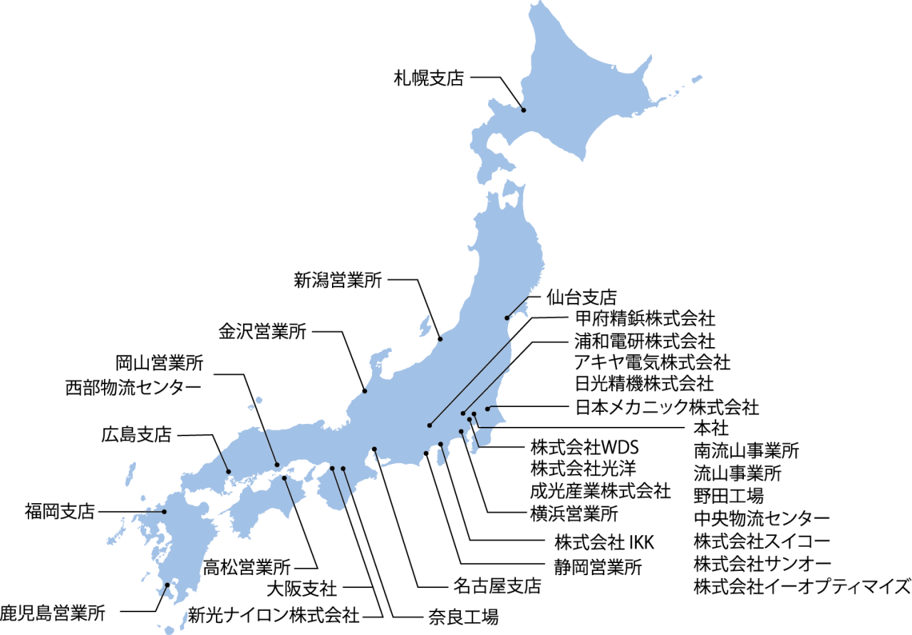 サンコーテクノグループ国内拠点図2026年1月現在